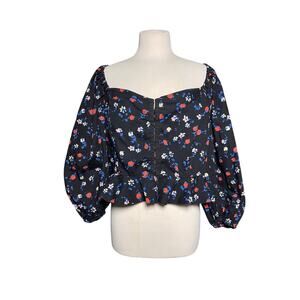 COLLUSION X Women’s Boho Peasant Black Floral Corset Style Top